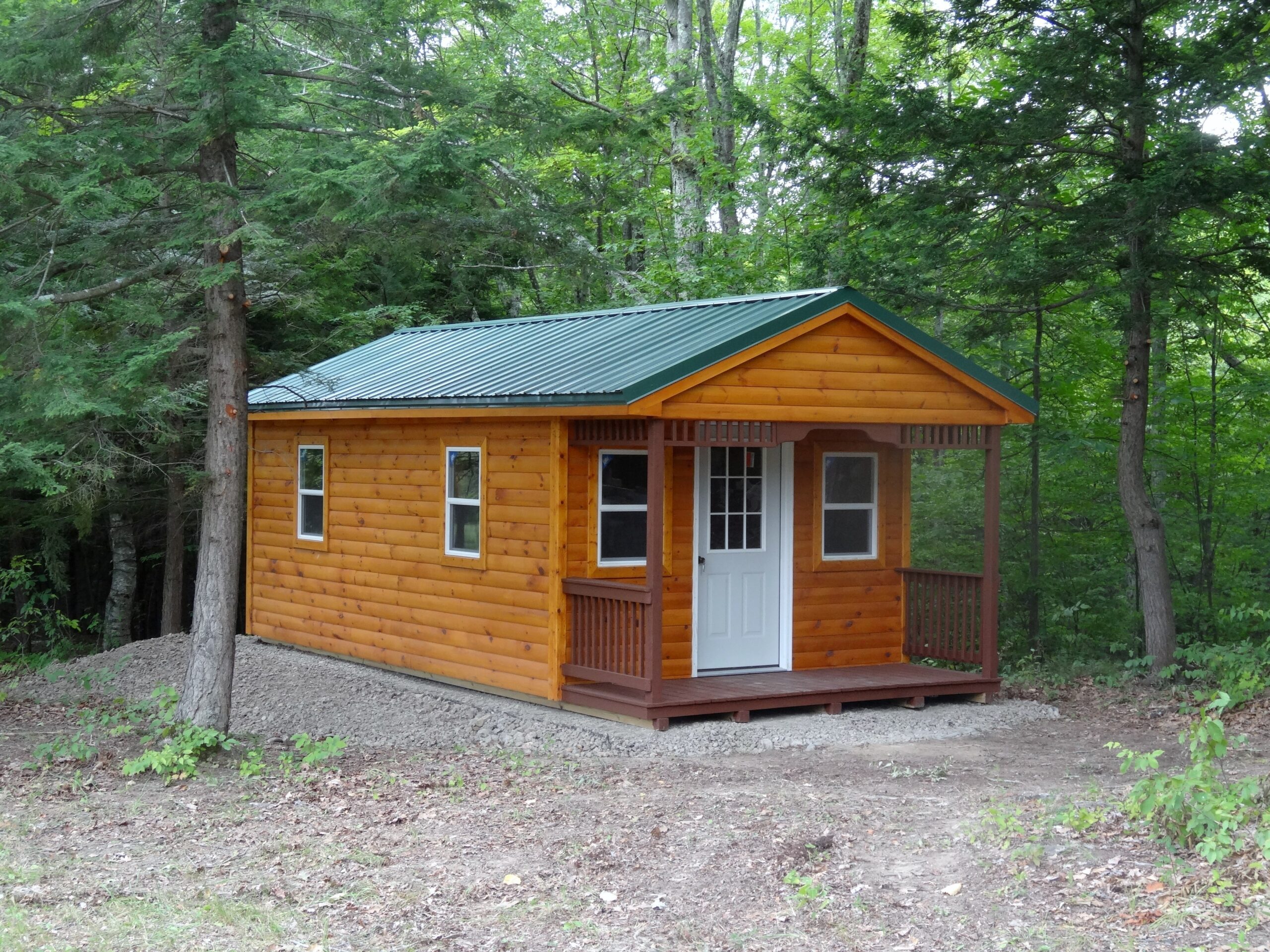 a log cabin in the woods