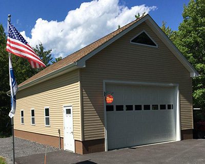 A garage with a loft.